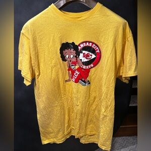 Kansas City Chiefs Travis Kelce Betty Boop Bright Yellow Heavy Cotton T-Shirt XL